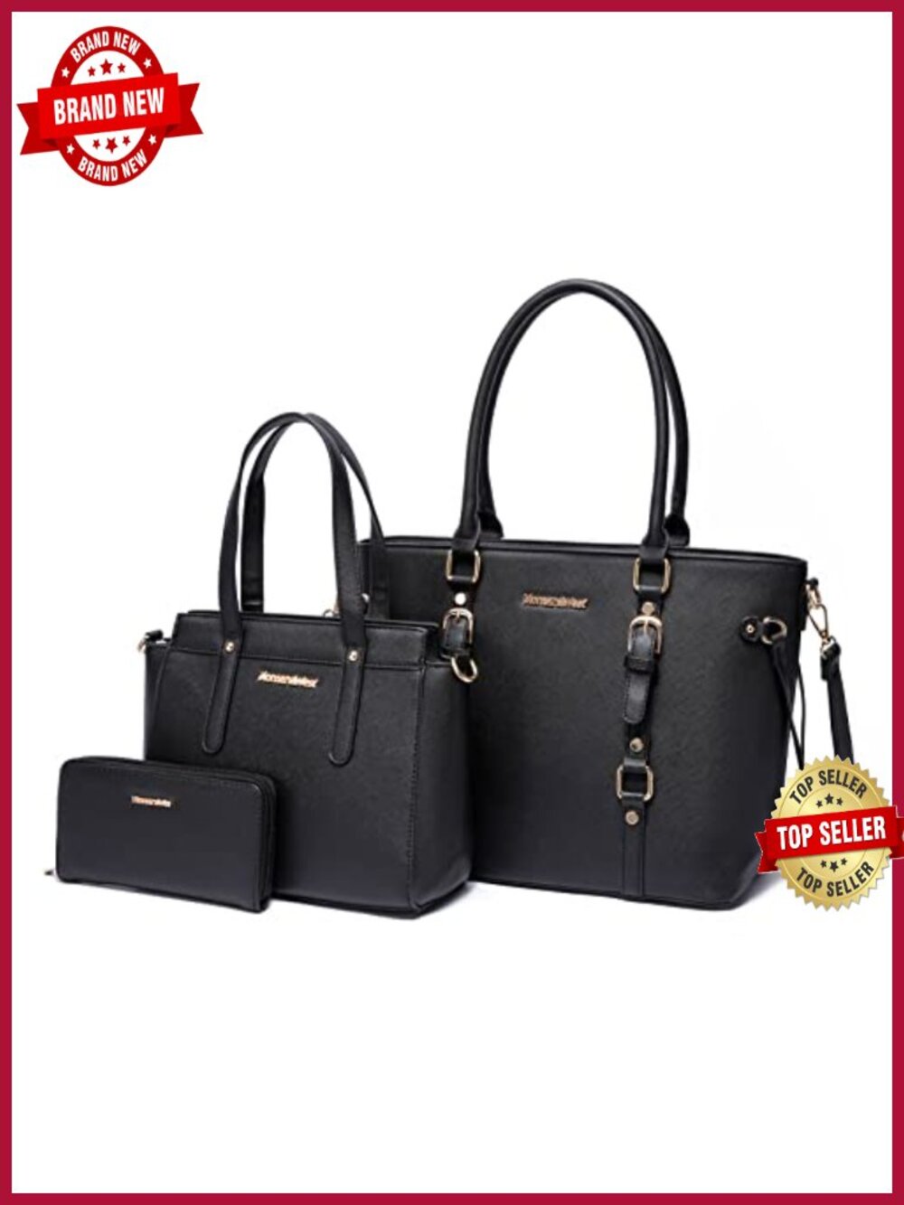 3PCS PU Leather Tote Bag and Wallet Set Shoulder Satchel Handbags Set